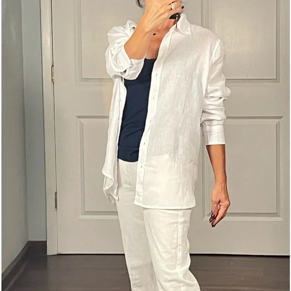 H&M 100% linen white essential Button Down Shirt size S - Picture 2 of 10